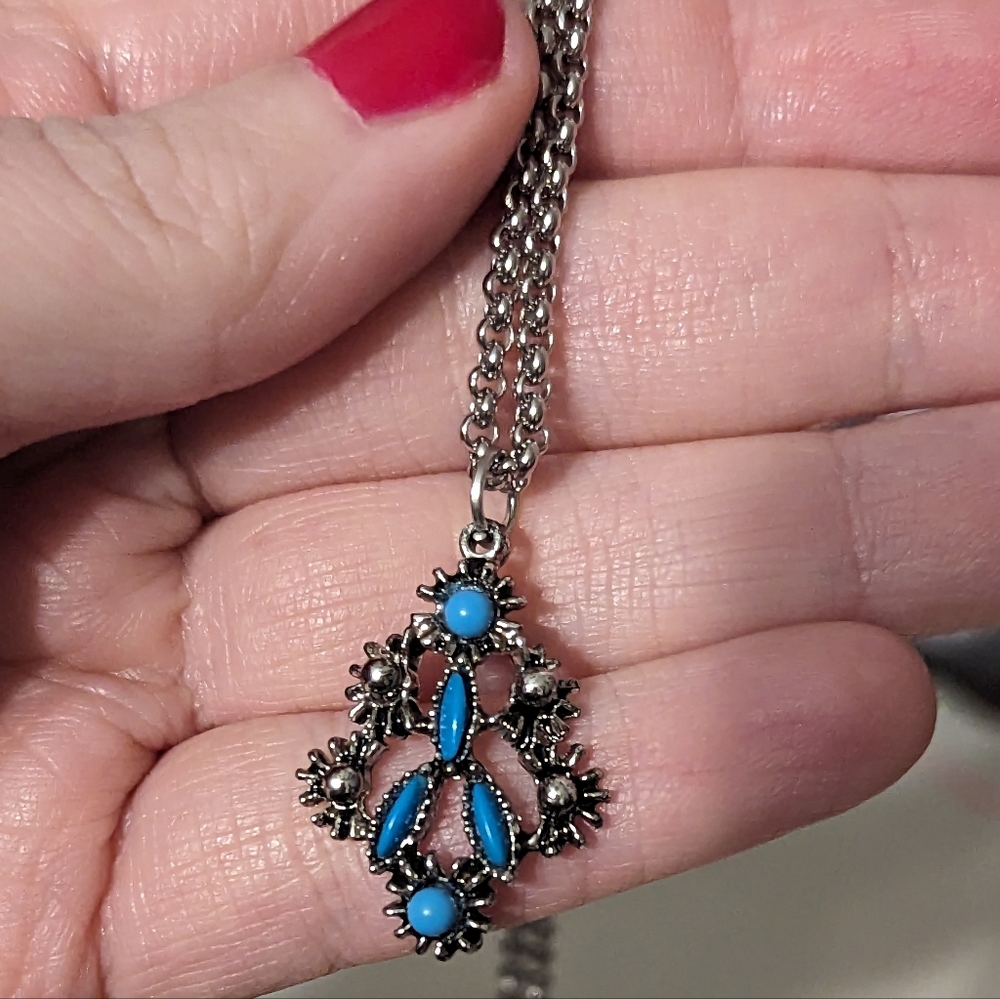 Turquoise & Silver Charm Upcycled Necklace